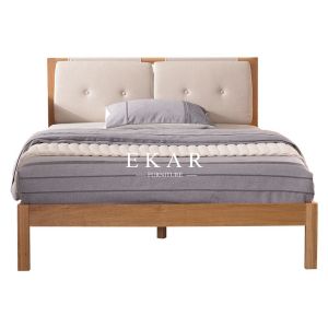 Buy cheap Solid Oak Wood Fabric Headboard Nordic King Size Bed from wholesalers