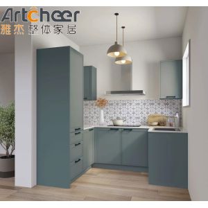 Buy cheap Blue Color Finish U Shape Kitchen Cabinet with End Solid Wood Design and Toe Kick Accessories from wholesalers