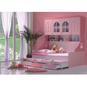 China pink kids bed with pulled bed and wardrobe furniture,#A211 on sale
