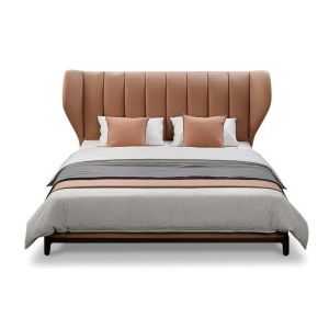 Buy cheap Light Luxury King Bed by Real leather upholstery headboard in Special design for High end House and Hotel guestroom from wholesalers