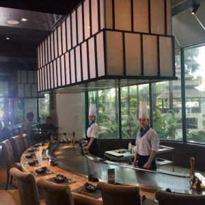 Buy cheap Stainless Steel Teppanyaki Grill Table with 450*420mm Cooking Area Electrostatic Oil Fume Purifier and Customized Logo from wholesalers