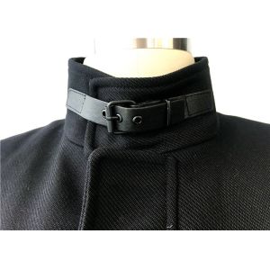 Black Plastic Zip Through Mens Medium Trench Coat / Cavalry Twill Coat TW85490