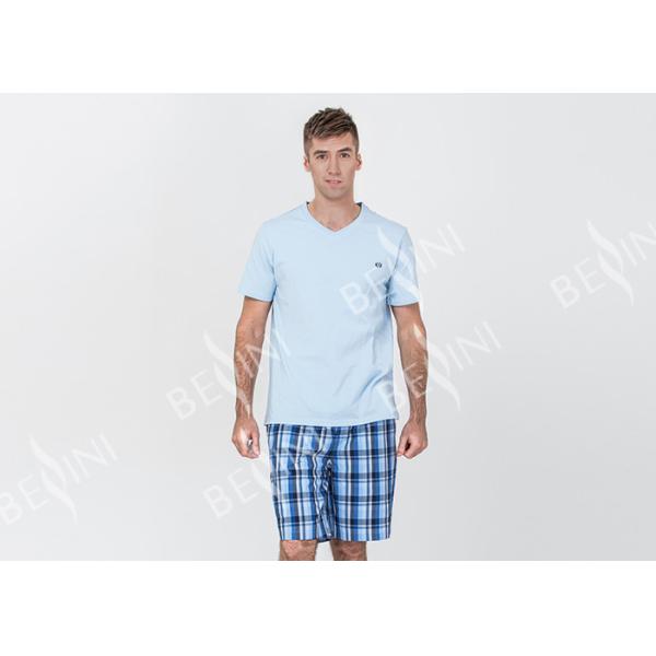 Quality Super Soft Mens Luxury Sleepwear V Neck Short Sleeve Tee And Short Pants for sale