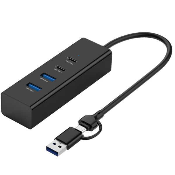Quality Dual Port USB A C HUB with 4Ports Data Expansion Design Black Color Aluminium Material for sale