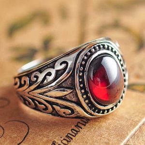 Buy cheap Mens Sterling Silver Retro Ring with Oval Created Garnet (XH037009RED) from wholesalers