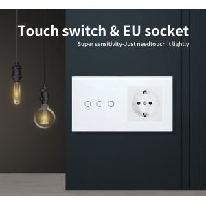 Touch Switch Socket 3 Gang Wall Mounted with LED Indicator On blue Off red