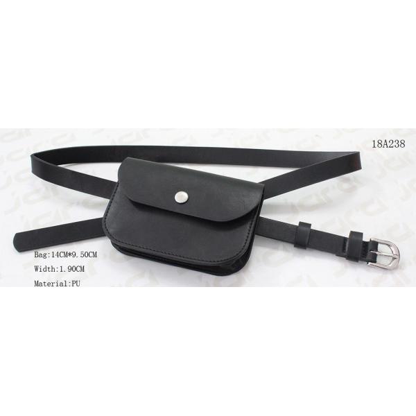 Buy cheap Small Black Waist Bag In Skinny Ladies Belts In Black PU Color With Nickle Buckle from wholesalers