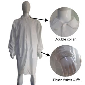 Nonwoven Disposable White Button Closure Lab Coat S-2XL