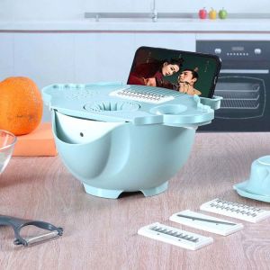 Buy cheap Portable Blue 4 Dicing Blades Vegetable Cutter With Drain Basket from wholesalers