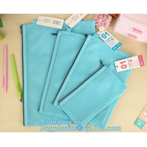 vinyl PVC Net Pattern Mesh Bags with zipper, A4 Mesh Zip Document Wallet Folder