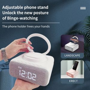 Mini ABS Portable Alarm Clock Speaker Therapy Lamp Blue Tooth Wireless Charging