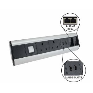 Desktop edge clamp mount Power Extension socket with UK power and fast USB