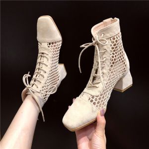 Buy cheap ZM001 Mesh Hollow Boots Children'S 2020 Autumn And Winter New Net Red Sandals Square Toe Short Boots Thick Heel Martin B from wholesalers