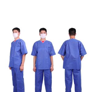 Hospital V Neck Blue Unisex Uniform Disposable Scrub Suit Set Blue Scrub Suit