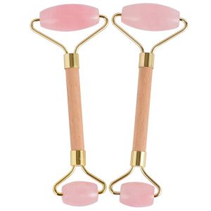Buy cheap 145*55*22MM Rose Quartz Double Face Roller Wood Handle Jade Face Massager from wholesalers