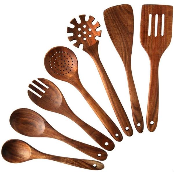 Eco Friendly Teak Wooden Utensil Set Multifunctional OEM Available