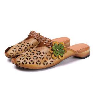 Buy cheap S487 New Summer And Autumn Leather Women'S Sandals And Slippers Fish Mouth Hollow Flowers Ethnic Handmade Women'S Shoes from wholesalers