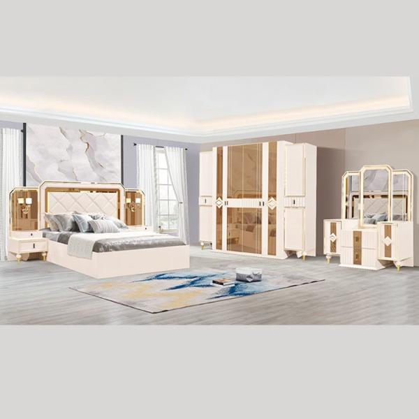 Quality MDF Board Glass Villa Bedroom Sets Furniture With Large Backrest for sale
