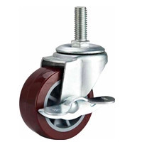 Red Swivel Small PU caster with side brake, 2",2.5",3" light duty polyurethane