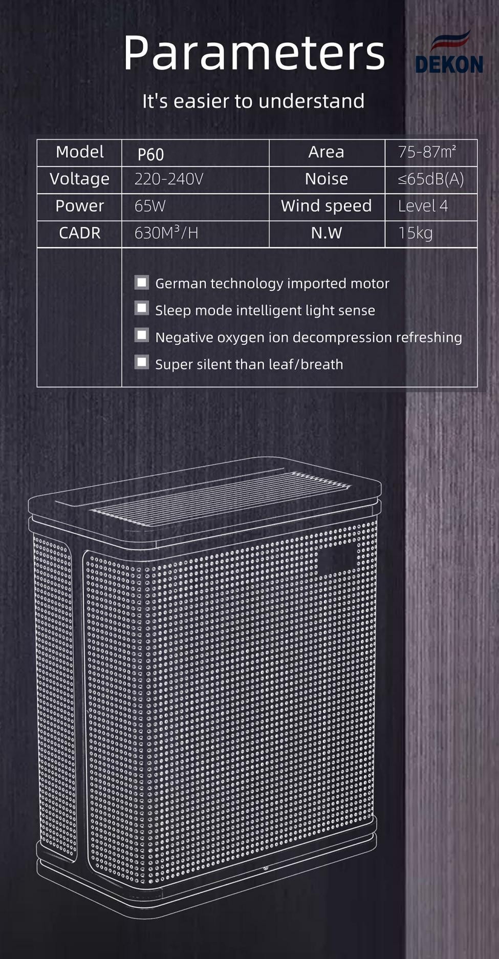 Air purifier WIFI control with anion generator H13 medical level HEPA filter