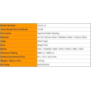 Metric Size 32219 J2 Taper Roller Bearing Dimensions 95mm × 170mm × 45.5 Mm