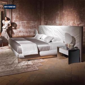 Buy cheap Customized Size Leather Upholstered Frame Bed Headboard Modern Double Back Design Luxury Style King Size Bed Furniture Set from wholesalers