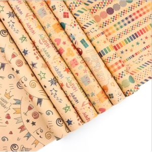 China Brown 80gsm Kraft Gift Wrap Paper Roll Sheets 50X70cm Happy Birthday Pattern on sale