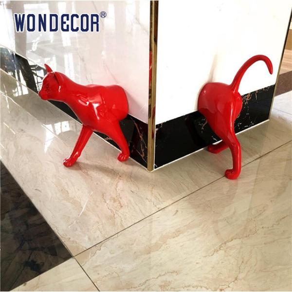 Quality Geometric Cat Stainless Steel Modern Sculpture Passing Through Wall for sale
