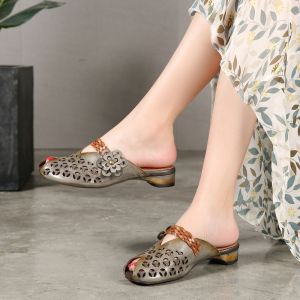 Buy cheap S487 New Summer And Autumn Leather Women'S Sandals And Slippers Fish Mouth Hollow Flowers Ethnic Handmade Women'S Shoes from wholesalers