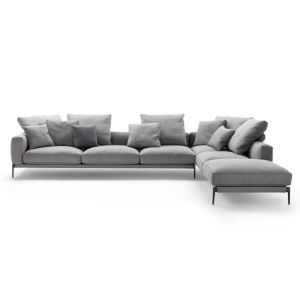 Buy cheap Hotel Office L-Shape Corner Long Sofa High Quality Linen Black Iron Feet Sofa from wholesalers