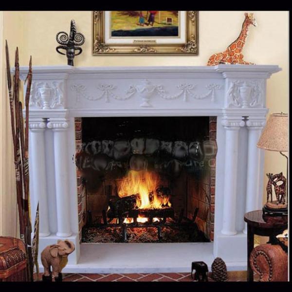 Buy cheap Electric marble fireplace mantel surrounds with stone figure carvings,China marble fireplace supplier from wholesalers