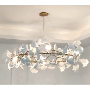 Ceramic Ginkgo Leaf Pendant Chandelier Lights Adjustable Suspended Line