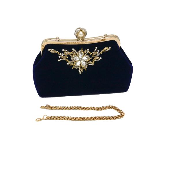 Quality Blue Suede Evening Clutch Handbag Inlaid Crystal Diamond 23cm×12cm×10cm for sale