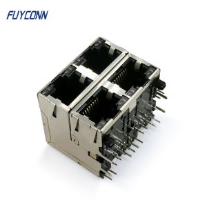 2x2 4 Ports PCB 32 Pin RJ45 Connector With Yellow Green LED Light