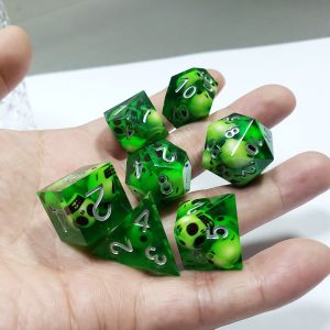 Green Crystal Skull Resin Boarding Dice Set Dragon and Dungeon