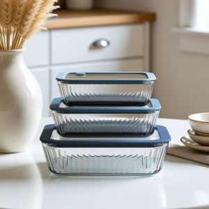 Buy cheap Rectangular Striped Customizable BPA-Free Glass Food Container with Vented Glass Lid product