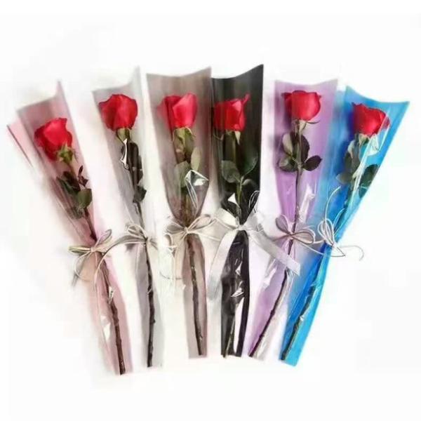 Quality Transparent Opp Single Rose Bouquets Flower Sleeve Packaging Gravure Printing for sale
