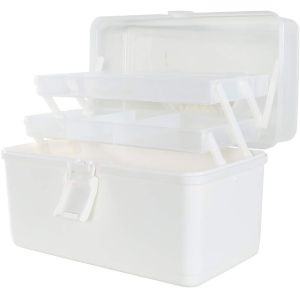 Box With 3-Tier Fold Tray,Tool Organizer Portable Handled Case,Portable Lockable