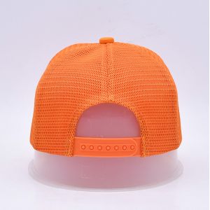 Buy cheap Unisex 5 Panel Trucker Cap Custom 3d Embroidered Curved Brim Satin Lined Orange Mesh Back Hats from wholesalers