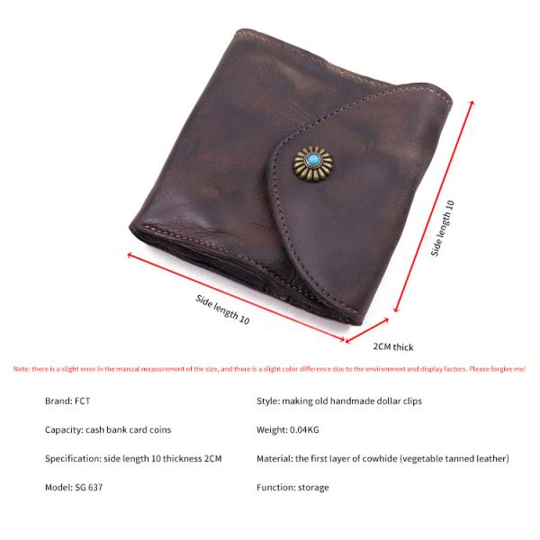 Three-Fold First-Layer Vegetable Tanned Leather Men's Wallet Japanese Style and Trendy