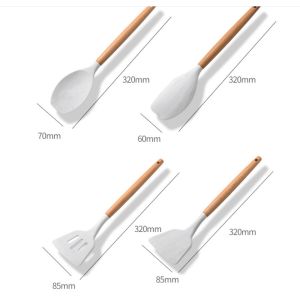 Wood Silicone Kitchen Utensil Sets 11PCS Nonmelting Odorless Scaldingproof