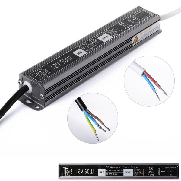 Quality DC 12V 50W Lighting Transformer Waterproof LED Driver Power Supply IP67 Input AC170-250V Adapter for LED Strip for sale