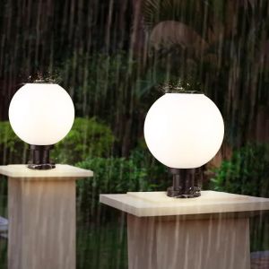 Acrylic Round Ball Solar Lights 67LM Solar Gate Post Light White