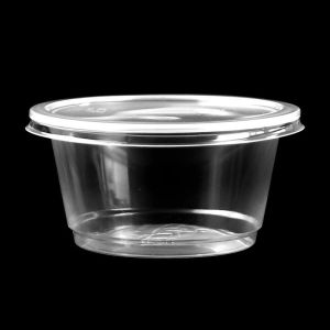 China Custom PET Sauce Cup With Lid Disposable Condiment Container on sale