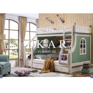 Buy cheap Double bed with guardrail Double-deck Green Children Bed from wholesalers