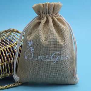 Reused Biodegradable Jute Drawstring Bag Silk Printing lightweight wasy to use