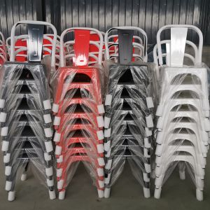 Buy cheap Modern Iron Dining Chair Orange Powder Coated Stackable Bistro from wholesalers