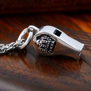 Sterling Silver Pendant Necklace Whistle Charm with Wheat Chain for Women and