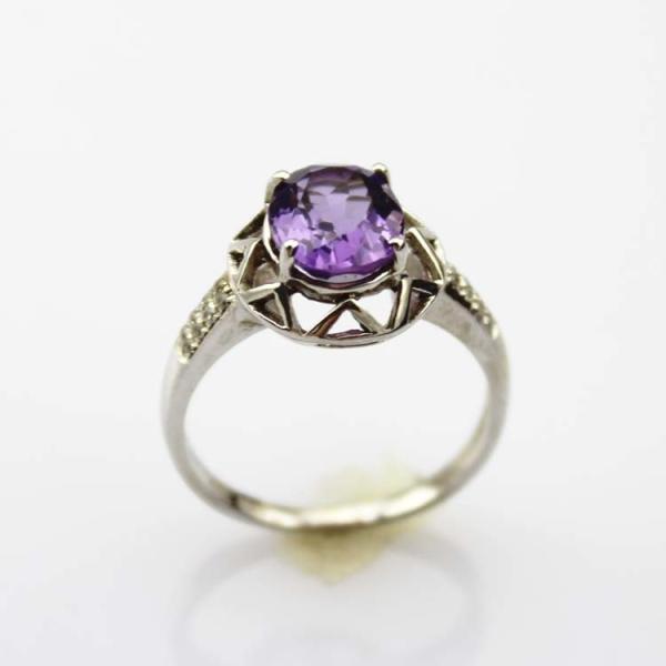 Quality Created Amethyst Sterling Silver Ring with Cubic Zirconia (R112) for sale
