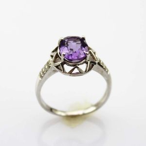 Buy cheap Created Amethyst Sterling Silver Ring with Cubic Zirconia (R112) from wholesalers